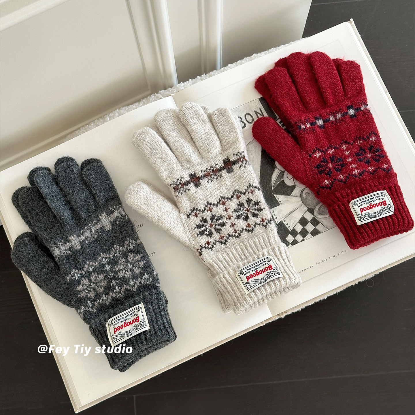 feytiy 费尔岛风复古提花针织手套 冬季保暖分指可触屏毛线手套女,服饰配件/皮带/帽子/围巾,手套,淘宝优惠券,粉丝福利购,淘宝优惠卷
