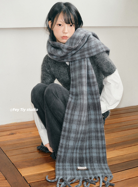 feytiy 质感细腻 羊毛格子围巾冬季新款保暖围脖马海毛披肩情侣款