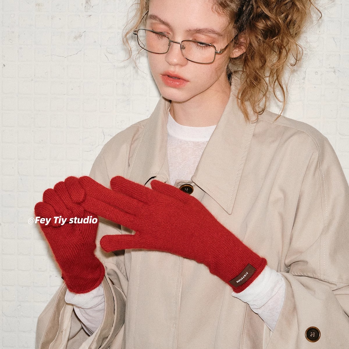 浣熊毛羊毛混纺手套毛感细腻柔软