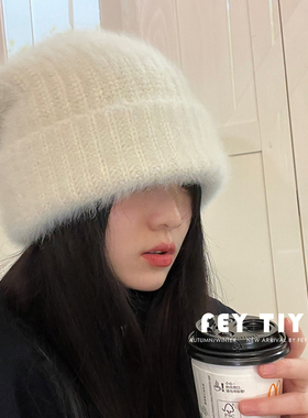 逛街毛线帽女兔毛时尚保暖秋冬季