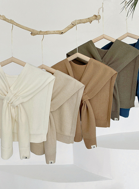 慵懒风针织披肩外搭交叉款打结坎肩办公室空调房护颈椎搭肩围巾女