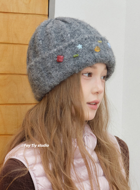 feytiy 趣味糖果 帽型好 百搭毛线帽女冬季弹力保暖针织包头冷帽