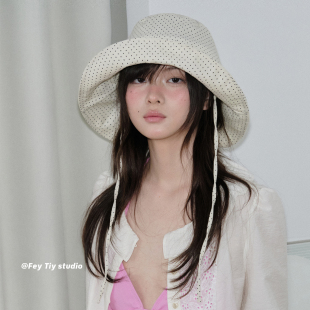 小波点渔夫帽大檐防晒帽女遮阳显脸小百搭 夏天 feytiy 奶油味
