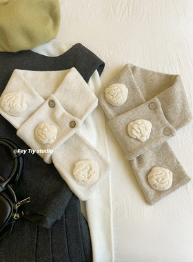 原创小玫瑰 一体工艺！含羊毛保暖交叉围巾女秋冬季小香风短围脖