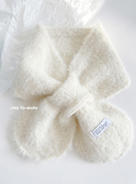 feytiy 2025新款小鱼尾交叉含羊毛保暖围巾女生冬季可爱柔软围脖