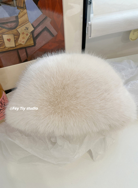 超美~毛感超好韩国ins款秋冬毛毛桶帽仿皮草仿狐狸毛保暖渔夫帽