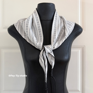 装 春夏新款 饰系带领巾屁帘两用 纯棉串珠条纹三角巾裙帘子 feytiy