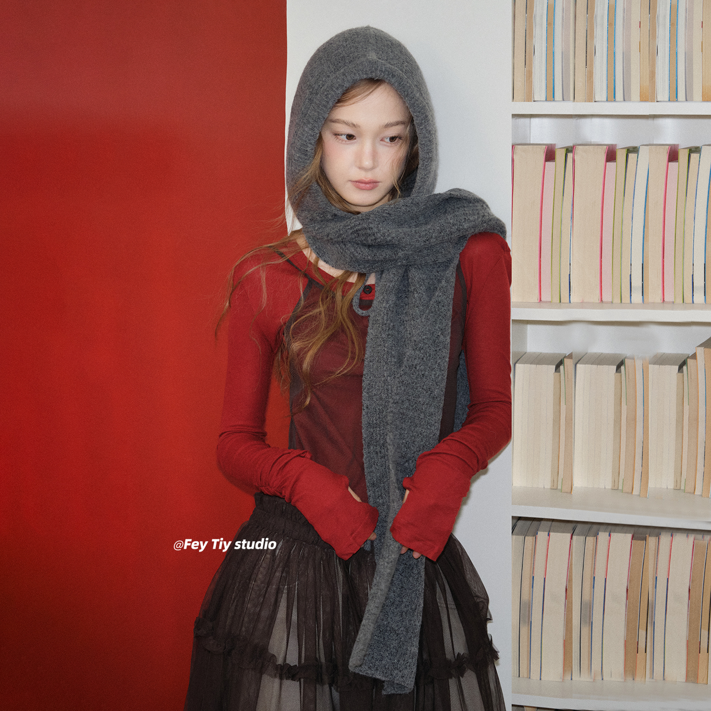 feytiy 复古时髦 巴拉克拉法帽围巾一体女秋冬加大加厚保暖护耳帽