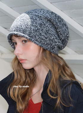 feytiy 质感好 100%wool羊毛混色冷帽复古针织帽秋冬季毛线堆堆帽