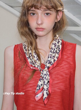 feytiy 时髦复古豹纹小方巾70cm甜酷百搭 25新款包头头巾春秋丝巾