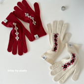 冬季 feytiy 费尔岛菱形格复古保暖加厚针织手套女 防寒百搭可触屏