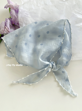 feytiy 薄款棉麻三角巾法式小波点丝巾 蕾丝花边包头头巾小围巾韩