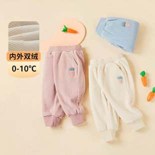 2023新款儿童加绒裤宝宝冬装新款幼童加厚保暖裤子女童双面绒长裤