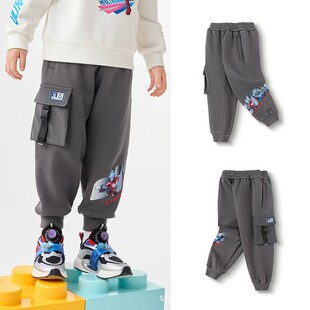 小男童冬季加绒长裤奥特曼保暖裤中小童宝宝运动裤束脚工装裤洋气