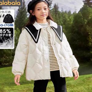 巴拉正品bala女童羽绒服免洗中大童加厚保暖外套儿童短款白鸭绒潮