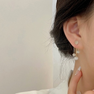 925银针ins风小众简约猫眼石耳环女两款戴法超仙气质流苏耳钉耳饰