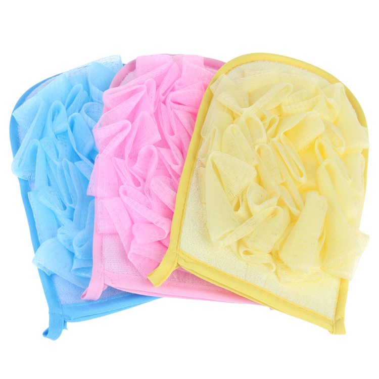 3件包邮 韩国进口搓澡沐浴两用手套搓澡巾浴花打浴液手套两用多色