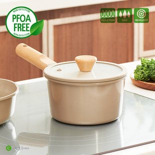 韩国进口 Roichen不粘锅奶锅汤锅儿童辅食锅泡面锅实木手柄IH两用