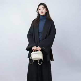 一线撤柜撤标2025年春女士新款时尚皮带宽松显瘦短款毛呢大衣外套