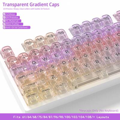 【透明MOA渐变系列】机械键盘125键彩色键帽PC小全套DIY客制化