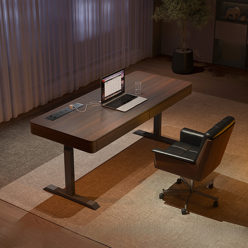 意式极简电动升降桌工作台书房书桌智能带插座设计师款电脑桌学习