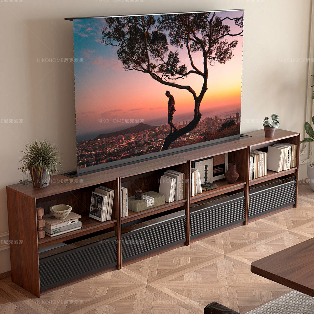 尼克爱家电动升降投影仪幕布电视柜一体家用客厅矮书柜书架隔断柜