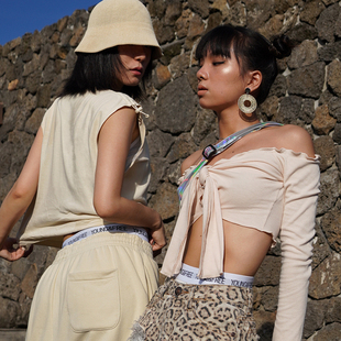 原创中高腰宽边字母腰带纯色纯棉质舒适抗菌运动性感街舞女士内裤