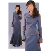 里织兀LZW｜秋冬呢子复古灰娃娃领显瘦喇叭袖 上衣鱼尾裙套装