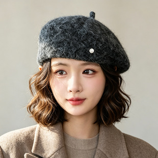 美拉德羊羔绒毛呢贝雷帽女秋冬季保暖贝雷画家帽显脸小文艺帽子潮