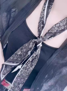 长条小丝巾女春秋夏季黑色护颈围脖子搭配衬衫飘带丝带腰带薄围巾