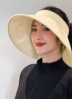 春夏新款蛋卷防晒帽大帽檐防紫外线遮脸遮阳帽太阳帽子女款可折叠