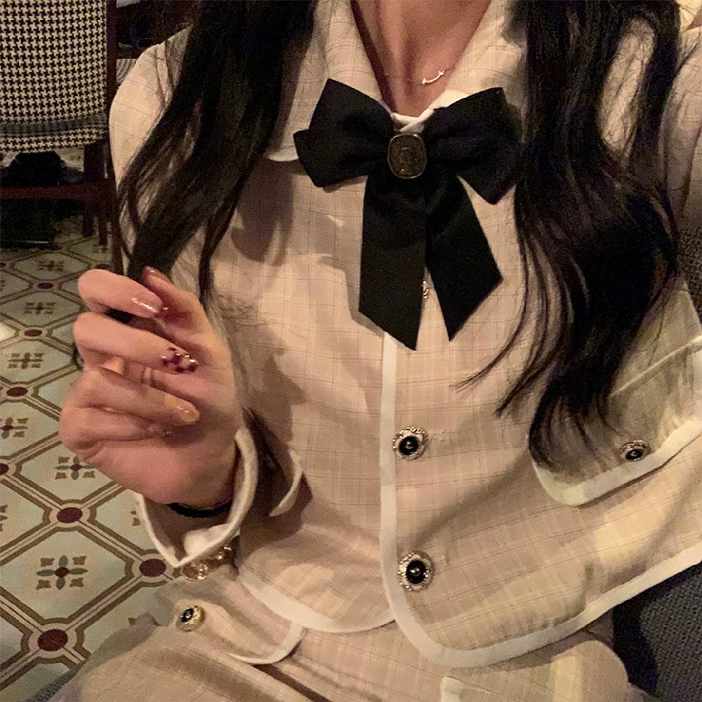 议价初梦POKEMENG 耶加雪菲小香风格纹套装 S码图片