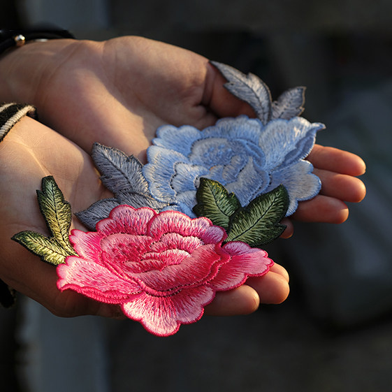 牡丹花刺绣贴补丁贴民族中国风贴花羽绒服修补洞衣服DIY装饰无胶