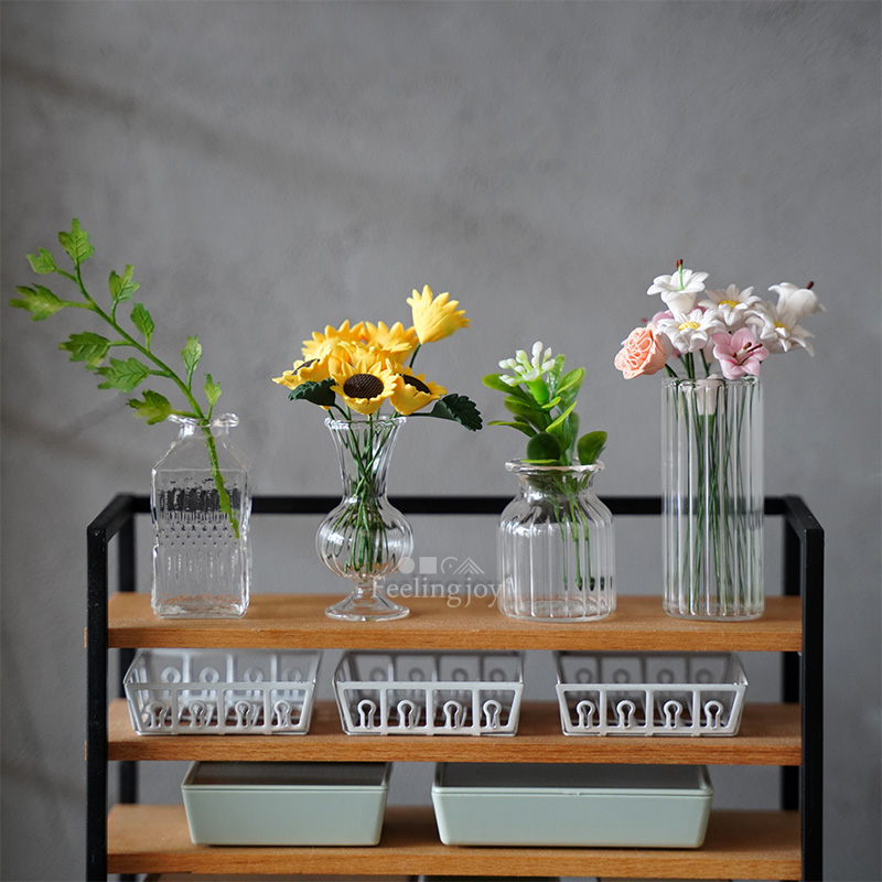 Blythe娃屋微缩粘土花玻璃瓶摆件