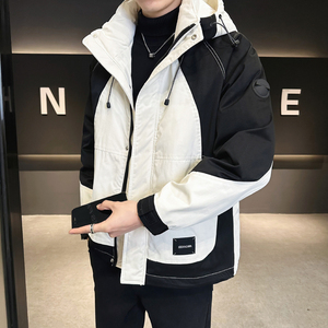 SEABASS冬装新款工装拼接连帽羽绒服男潮流休闲高品质白鸭绒外套
