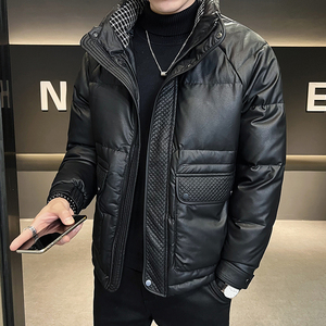 SEABASS春节新款男士PU皮羽绒服立领休闲轻熟皮衣ins帅气保暖外套