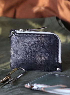HARDWIND L型牛皮钱包卡包可放驾驶证行驶证 Zipper Card Holder
