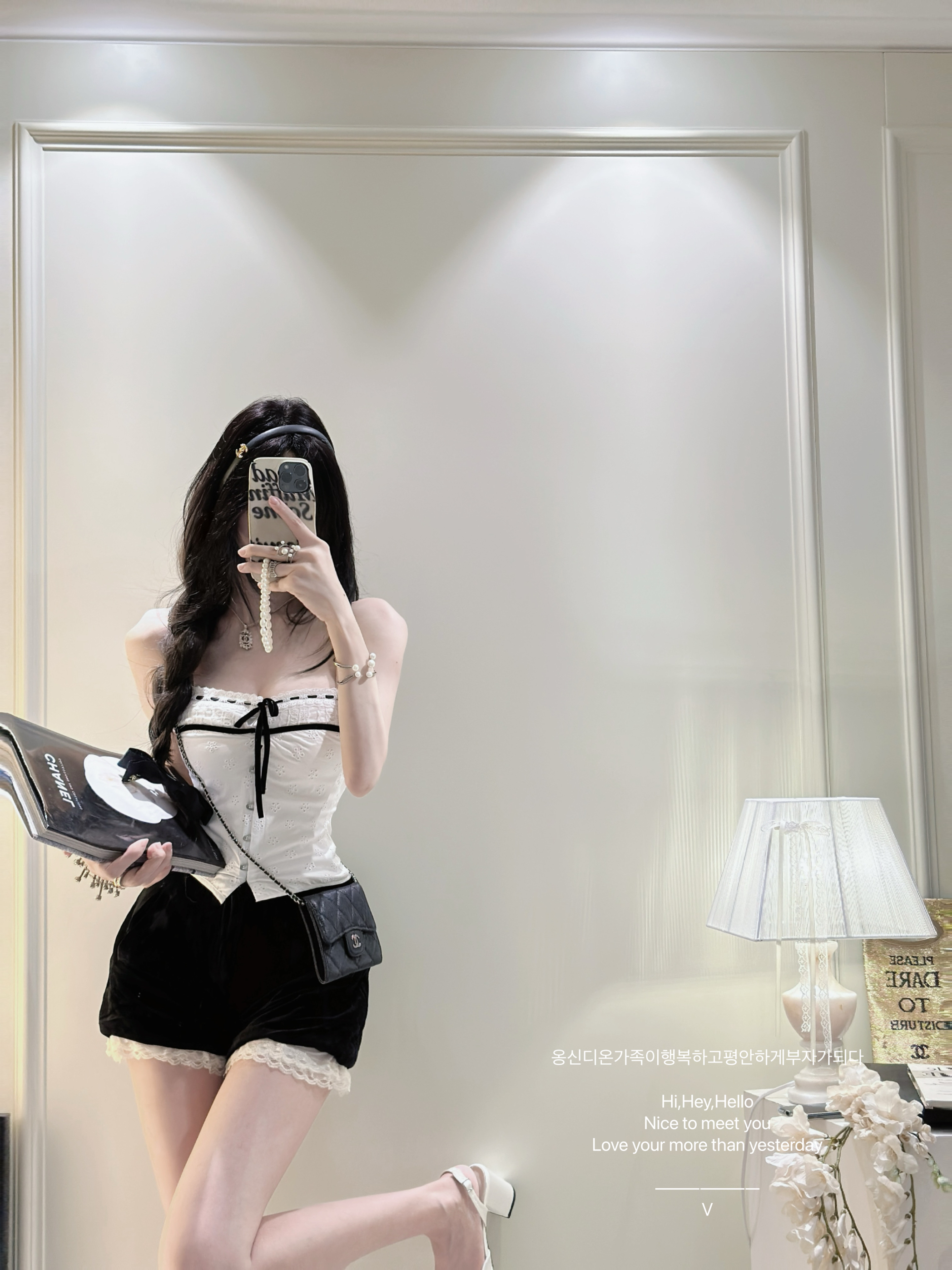 【铃兰香氛】韩女氛围少女蕾丝拼接蝴蝶结系带上衣显瘦抹胸上衣女