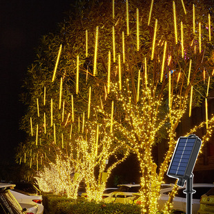 LED太阳能流星雨灯管户外防水街道亮化挂树圣诞庭院氛围装饰彩灯