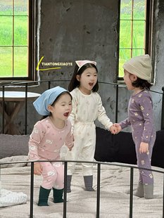 天童小野 秋冬新款男女家居服套装 宝宝秋衣秋裤 儿童纯棉内衣