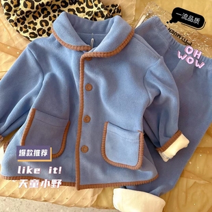 天童小野2023秋冬新款儿童家居服套装奥利绒中大童男女睡衣韩版