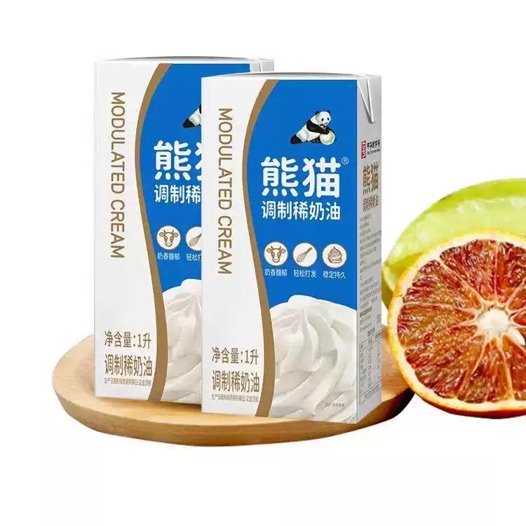 熊猫稀奶油1L*12盒整箱动物性淡奶油商用冰激凌蛋糕甜品烘焙