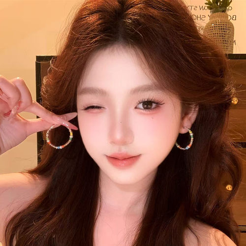 彩色多巴胺圆圈耳环女夸张设计