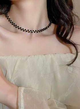 GROW UP轻奢镶钻项链女黑色水晶锁骨链气质颈链小众高级感饰品