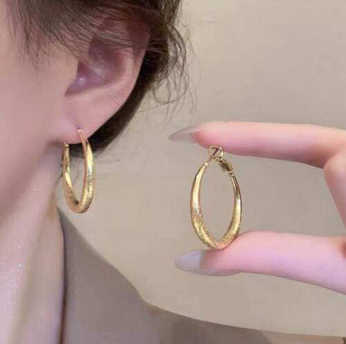 设计师款金色素圈镀金百搭耳环