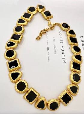 GROWUP原创设计中古黑色撞色几何耳环项链轻奢气质手环复古通勤