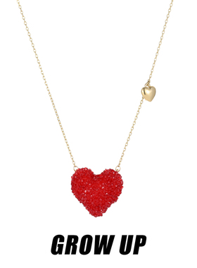 GROWUP原创高级感红色爱心项链女款2025新款轻奢小众简约金色素链