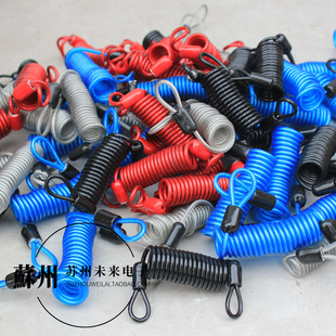 1米弹簧伸缩钢丝绳 碟刹锁提醒绳自行车户外包胶钢丝绳 防丢绳