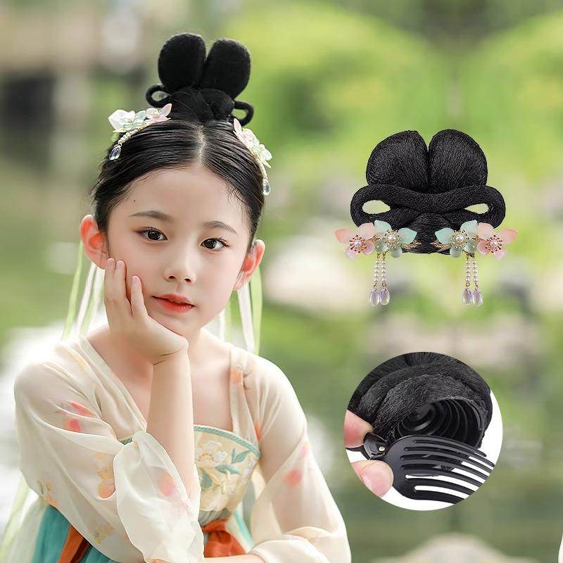 儿童汉服假发头饰抓夹一体式发髻女童古装假发包发饰古风盘发造型,美发护发/假发,发包/丸子,淘宝优惠券,粉丝福利购,淘宝优惠卷