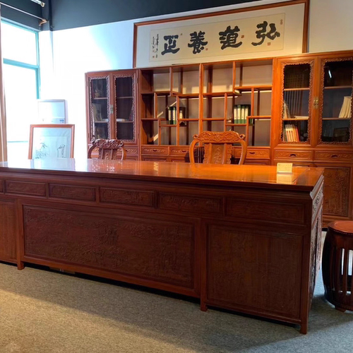 缅甸花梨中式古典明清风格3米超大办公台老板桌纯实木榫卯家具